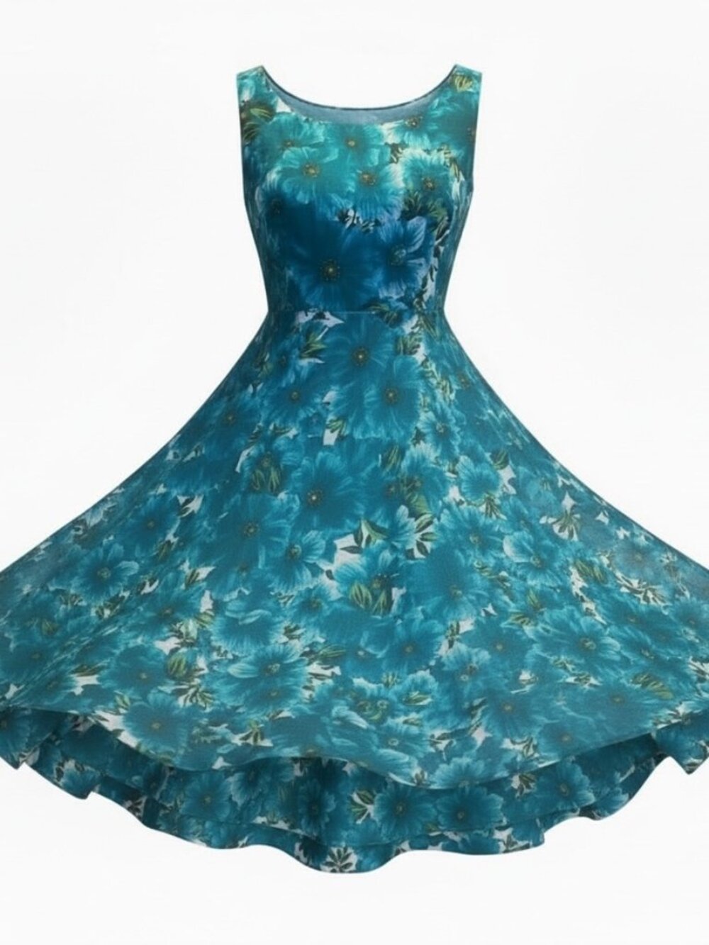 Samantha Sung Teal Floral Cotton Midi Dress Size 10 Belt & Scarf